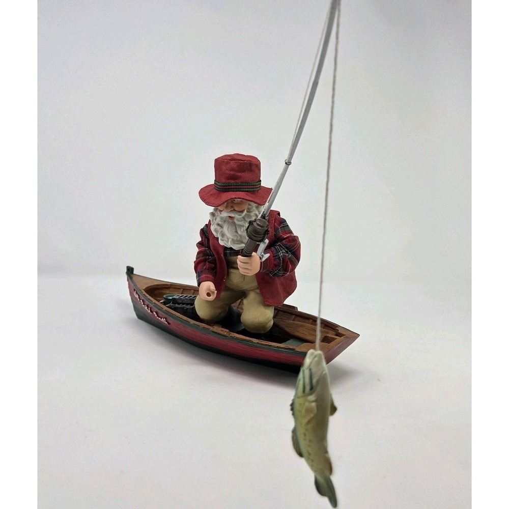 Possible Dreams Clothtique Fishing Santa With Baited Breath Figurine 2003 Boat
